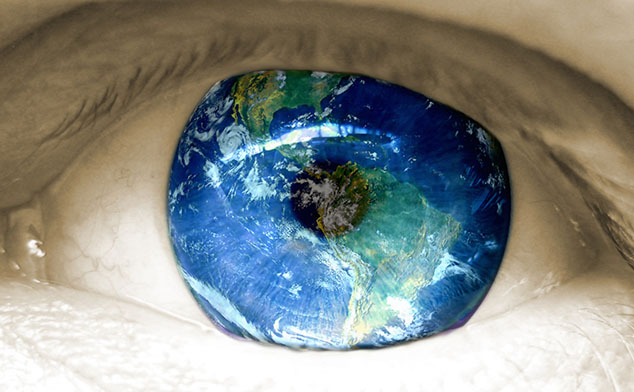Closeup photo of an eyeball that is a globe.