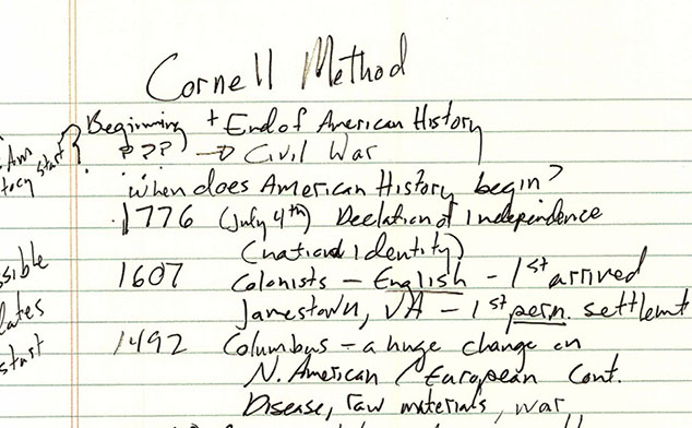 Photo of handwritten notes on the Cornell Method.