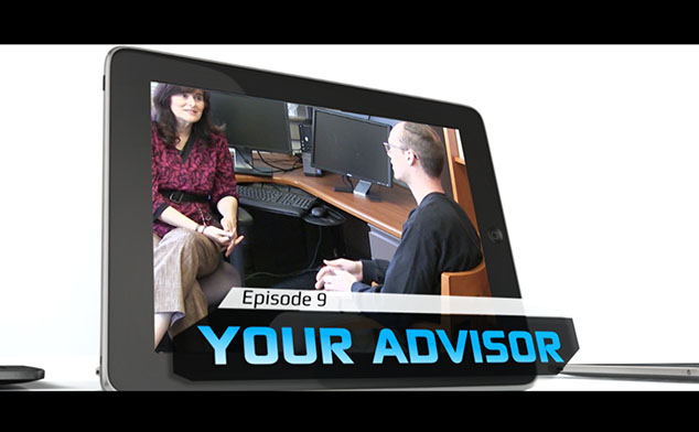 Photo of an advising session video being displayed on the screen of an iPad.